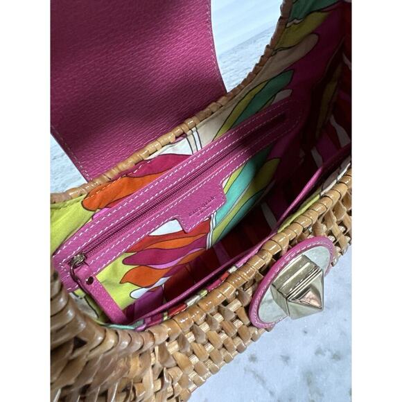Kate Spade Pink Leather Wicker Straw Handbag Purse - Picture 9 of 14